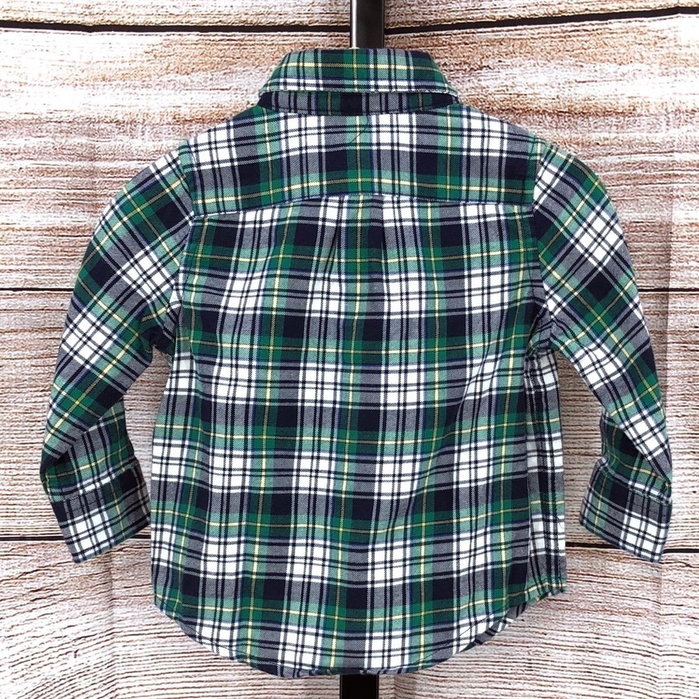 Janie and Jack Green and Blue Plaid Long Sleeve Button Down Shirt Size 6-12 M - Picture 3 of 10